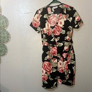 Vintage Pink and Black Tie Front Dress Short Sleeve